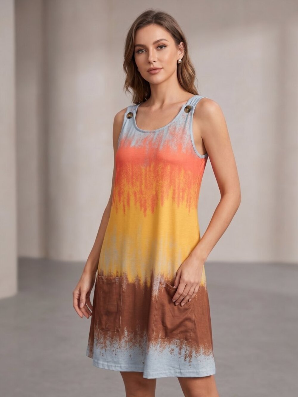 NWT | Ombre Tie Dye Sleeveless Dress Front Pockets Medium